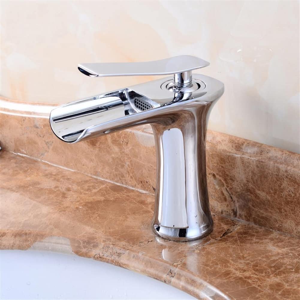 HCFYAUIS Modern Waterfall Bathroom Faucet with Single Handle Brass Basin Mixer Tap for Bathroom and Kitchen Chrome Finish