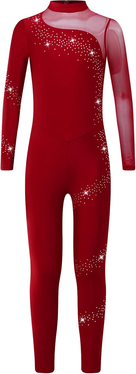 Tuta Intera Da Ginnastica Per Bambina Con Strass - Body Artistico Per Pattinaggio, Danza, Yoga