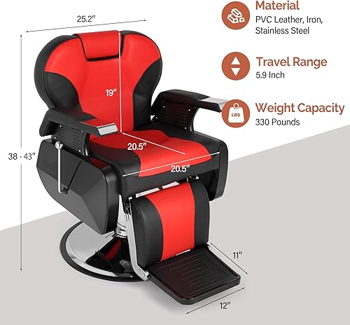 Miniatura 29 de OmySalon Silla de peluquería reclinable, silla de salón para estilista resistente, asiento ancho giratorio de 360 grados, silla multiusos para Negro