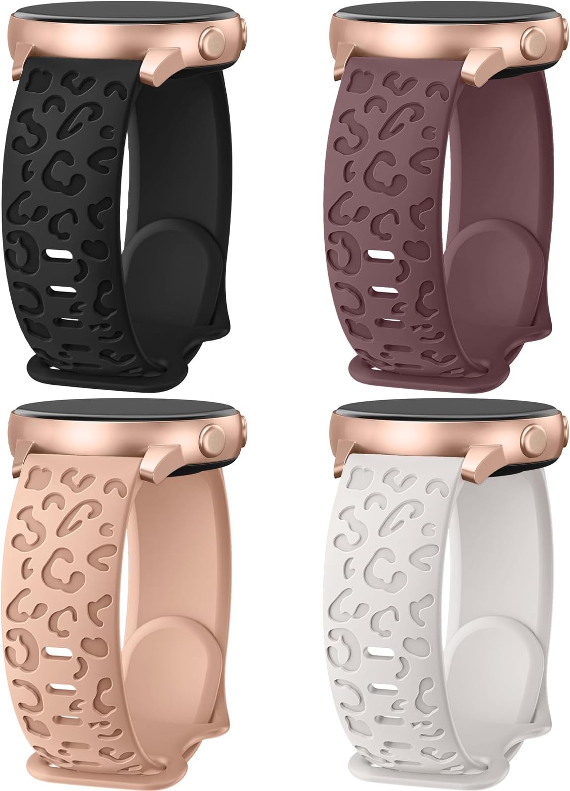 4 Pack Leopard Engraved Bands Compatible with Samsung Galaxy Watch 7/FE/6/5/4 Band 40mm 44mm,Galaxy Watch 5 Pro 45mm,Galaxy Active 2,Galaxy Watch 3,20mm Soft Silicone Replacement Sport Strap for Women