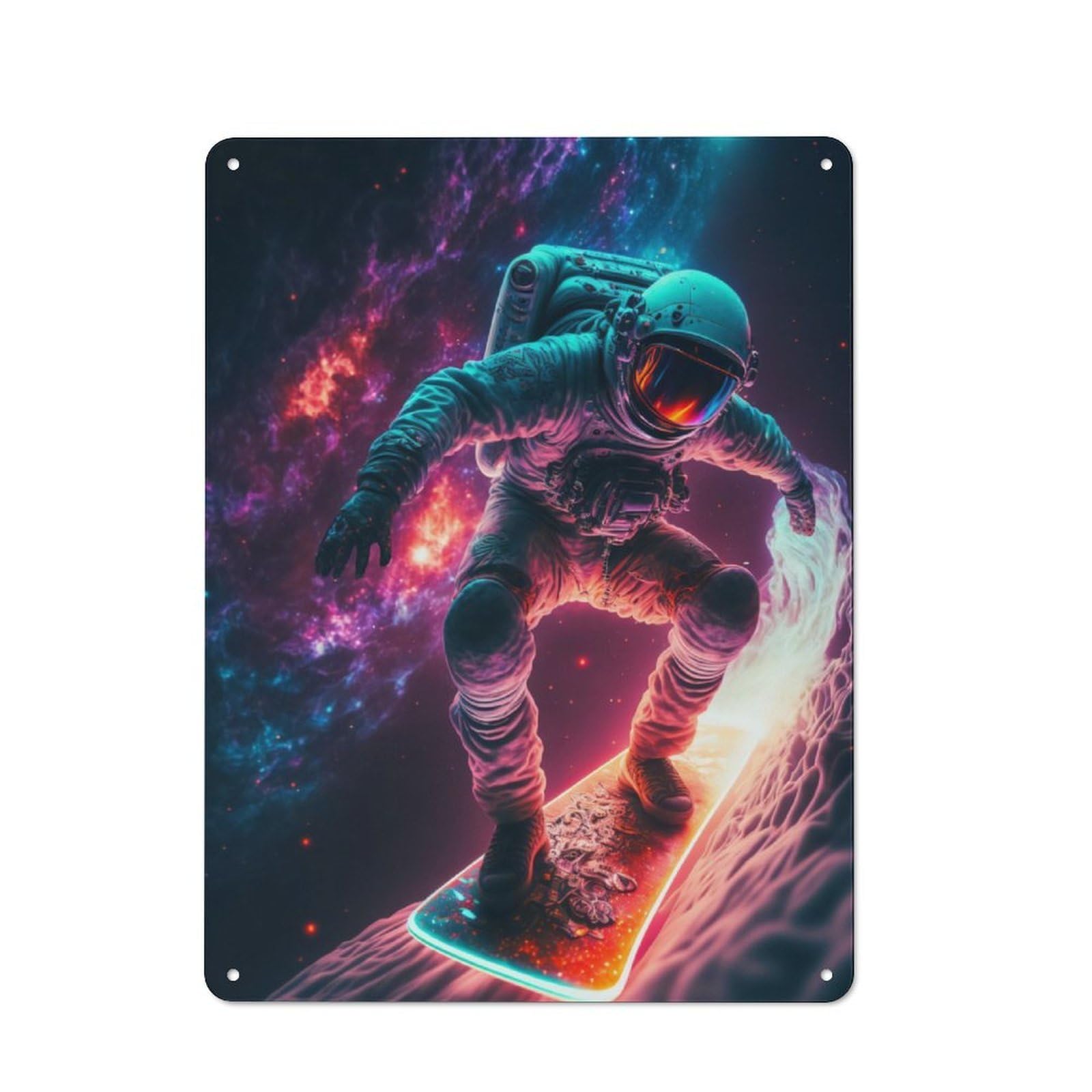 Junmoney Galaxy Surfing Astronaut Tin Wall Plaque 40X30cm With For Café Or Home Bar, For Themed Room Decoration, For Living Room And Hallway Decor