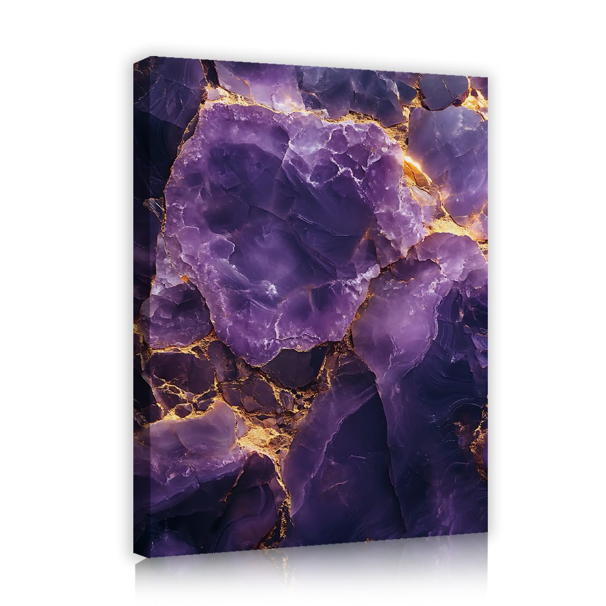 TOANGWALL Elegant Deep Violet Amethyst Framed Canvas Wall Art Hallway Modern Golden Mineral Seams Picture Print for Apartment Lounge Decor 85x100cm