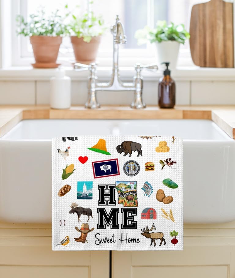 Home Sweet Home Wyoming Kitchen Towel - Housewarming and Homecoming Gifts - Wyoming State Favorite Symbol Dish Towels Gifts for Women Friends for Birthdays Mother's Day and Holidays - Image 3