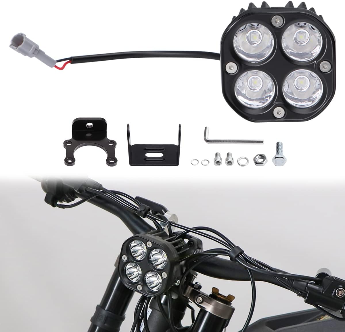 Upgraded Headlight for Sur Ron Segway Motorcycle, Plug N Play Light Bar Headlight, 60W Small Square Four Bulbs Headlamp With Switch (Without Switch)