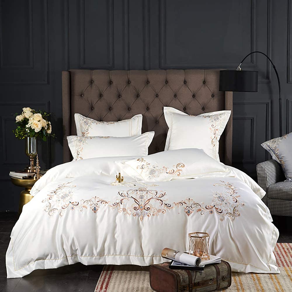 Linge de lit en soie king size et housse de couette double coton blanc pour literie adulte