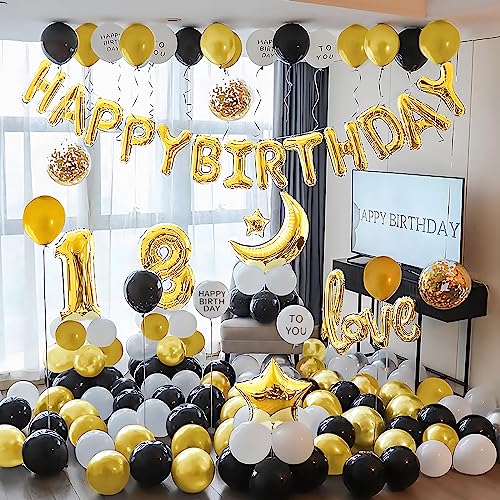 Image of Happy Birthday Banner (3D Gold Mylar Foil), 16 Inch Happy Balloon Banner, Boys & Girls Birthday Decorations Party Supplies