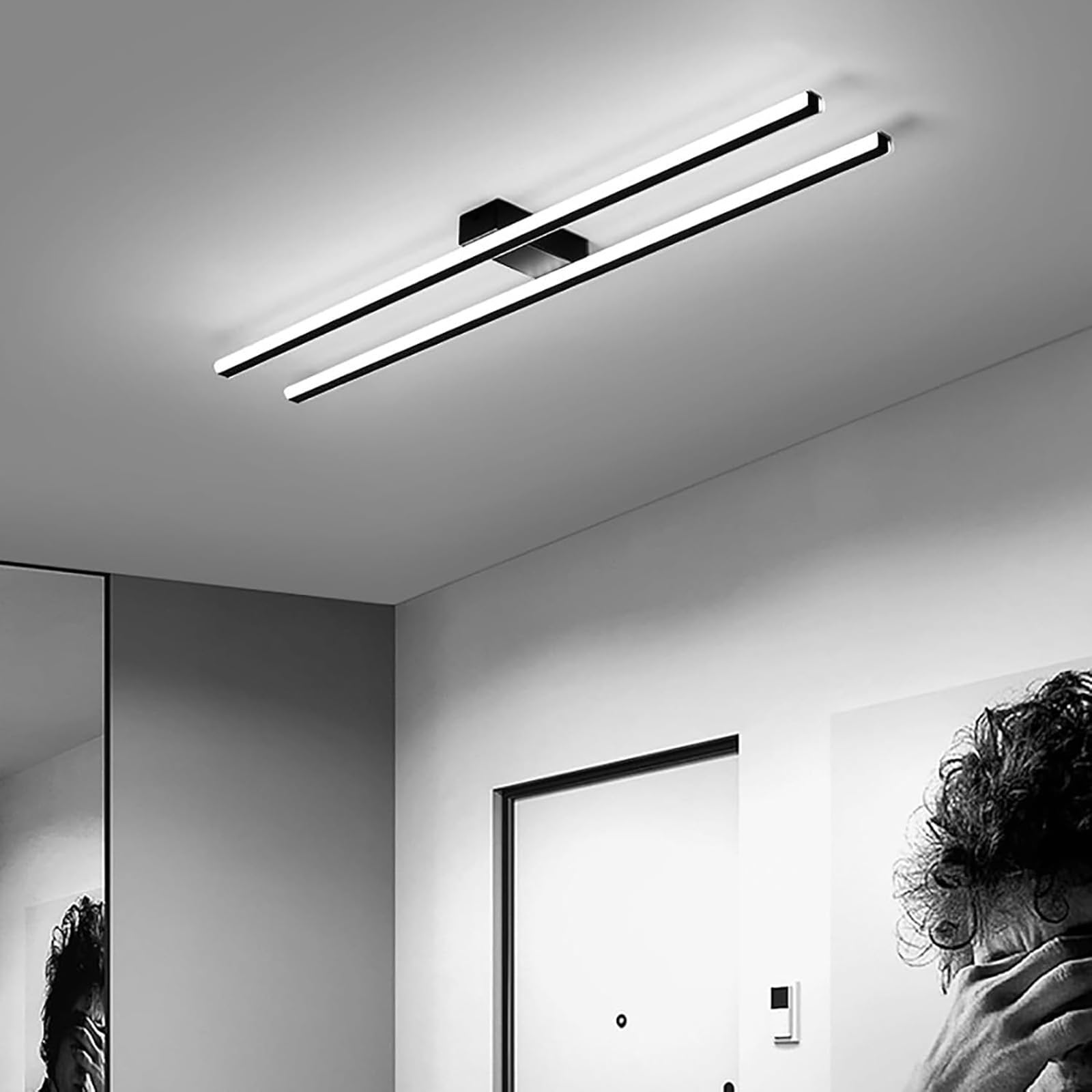 Deckenlampe LED Deckenleuchte Modern Design Schlafzimmerlampe Küchenlampe 2 Rechtecke Lampe Decke Wohnzimmerlampe Flurlampe Deckenbeleuchtung für Schlafzimmer Küche Flur (Schwarz Weißes Licht,48CM)