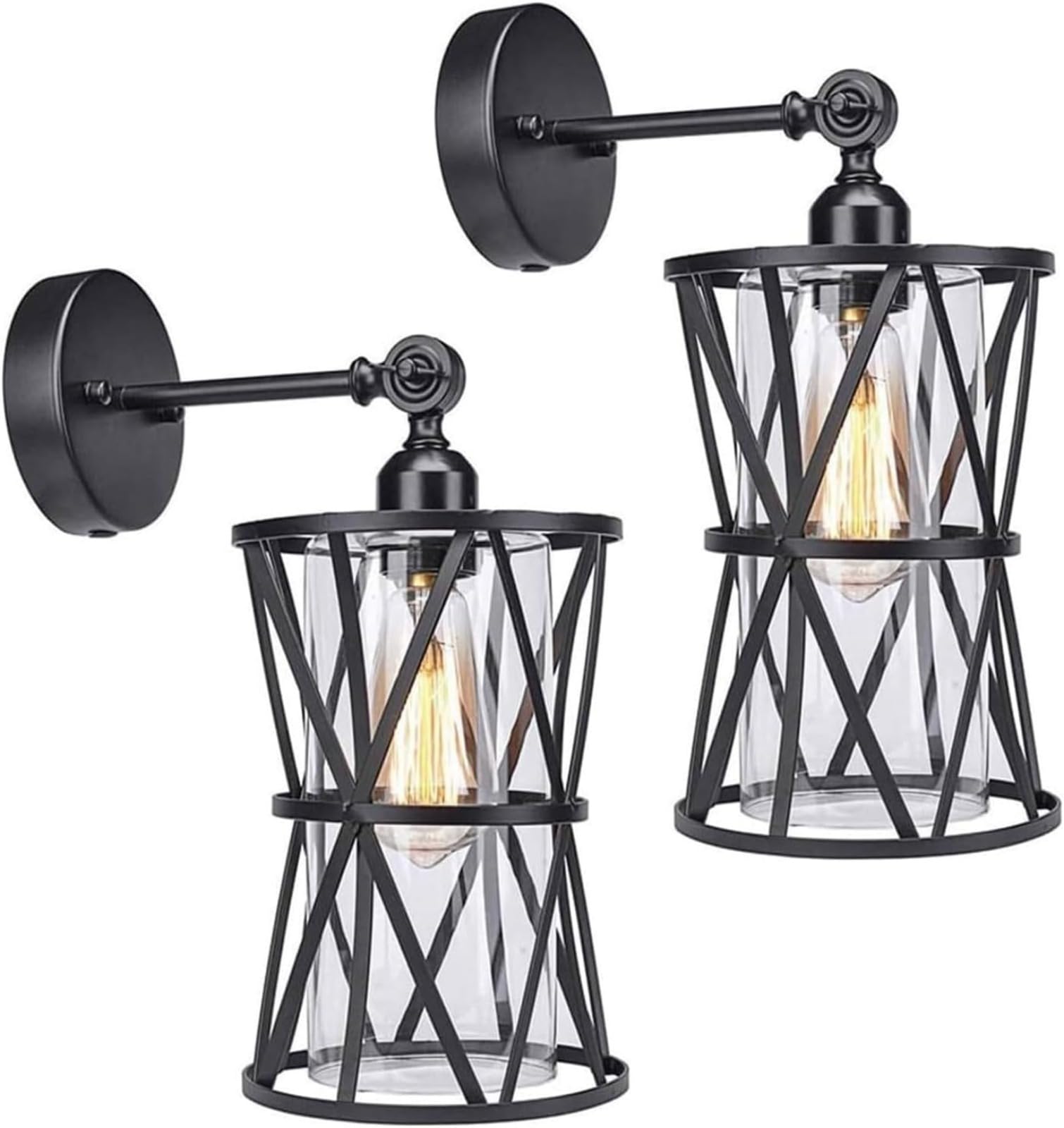 AGYVDLO Industrial Vintage Wall Light Black Metal Cage Lamp with Clear Glass Shade Fixture Perfect for Living Room Dining Room Bedroom Study Pack of 1 or 2