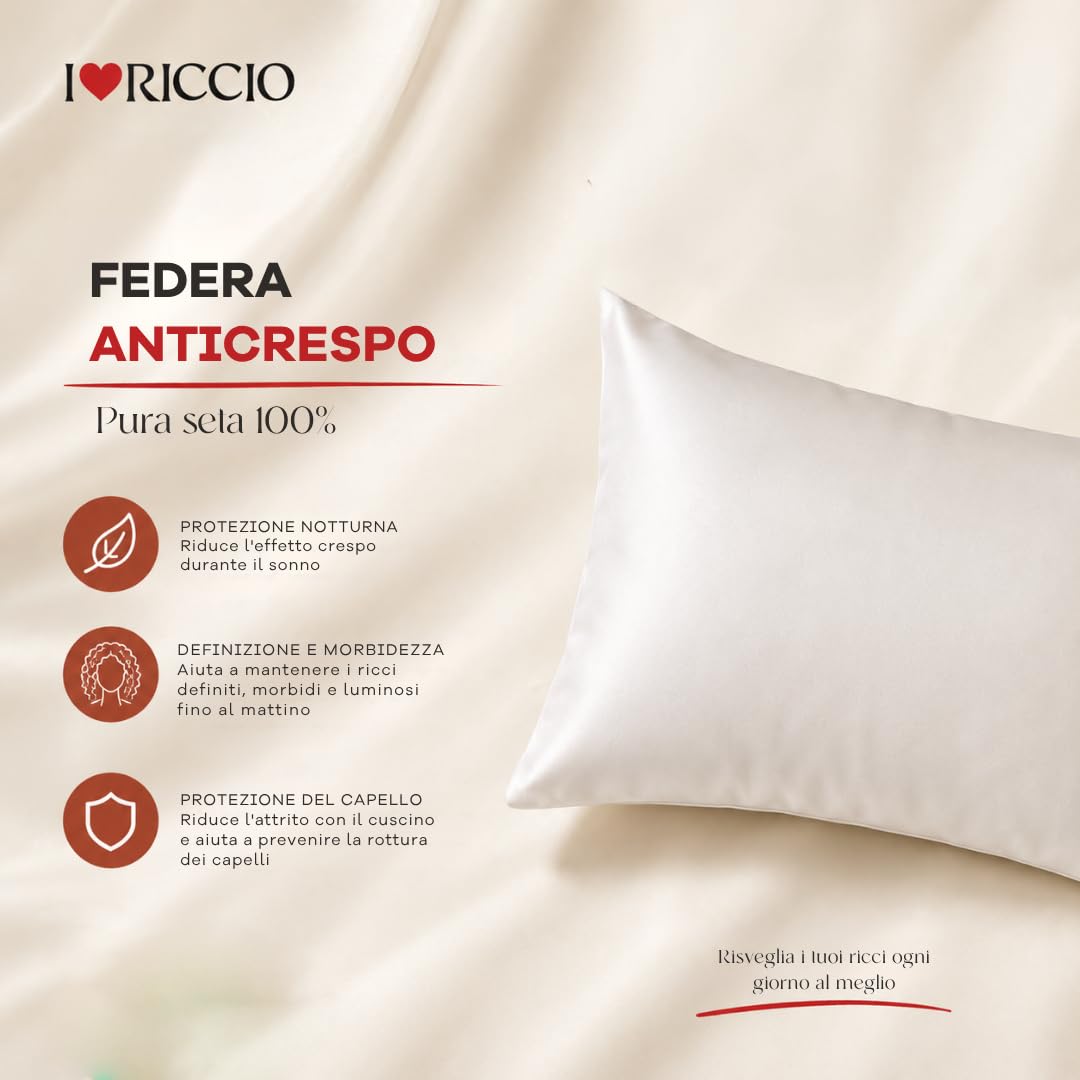 I Love - Funda de almohada de seda de morera pura 100%, funda de seda rizada, hipoalergénica, antiencrespamiento, previene las arrugas y combate el encrespamiento, color blanco marfil, 50 x 80 cm