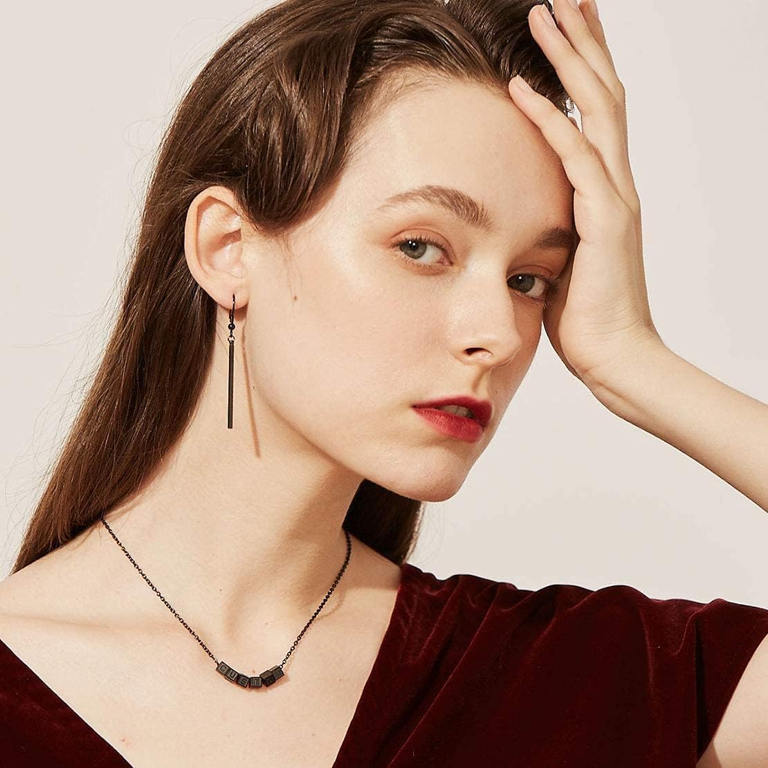 FindChic Stainless Steel Bar Drop Earrings 18K Gold Plated Thin Flat Geometric Round/Stick/Rectangle Pierced Linear Hypoallergenic Dangle Earrings for Women - Image 3