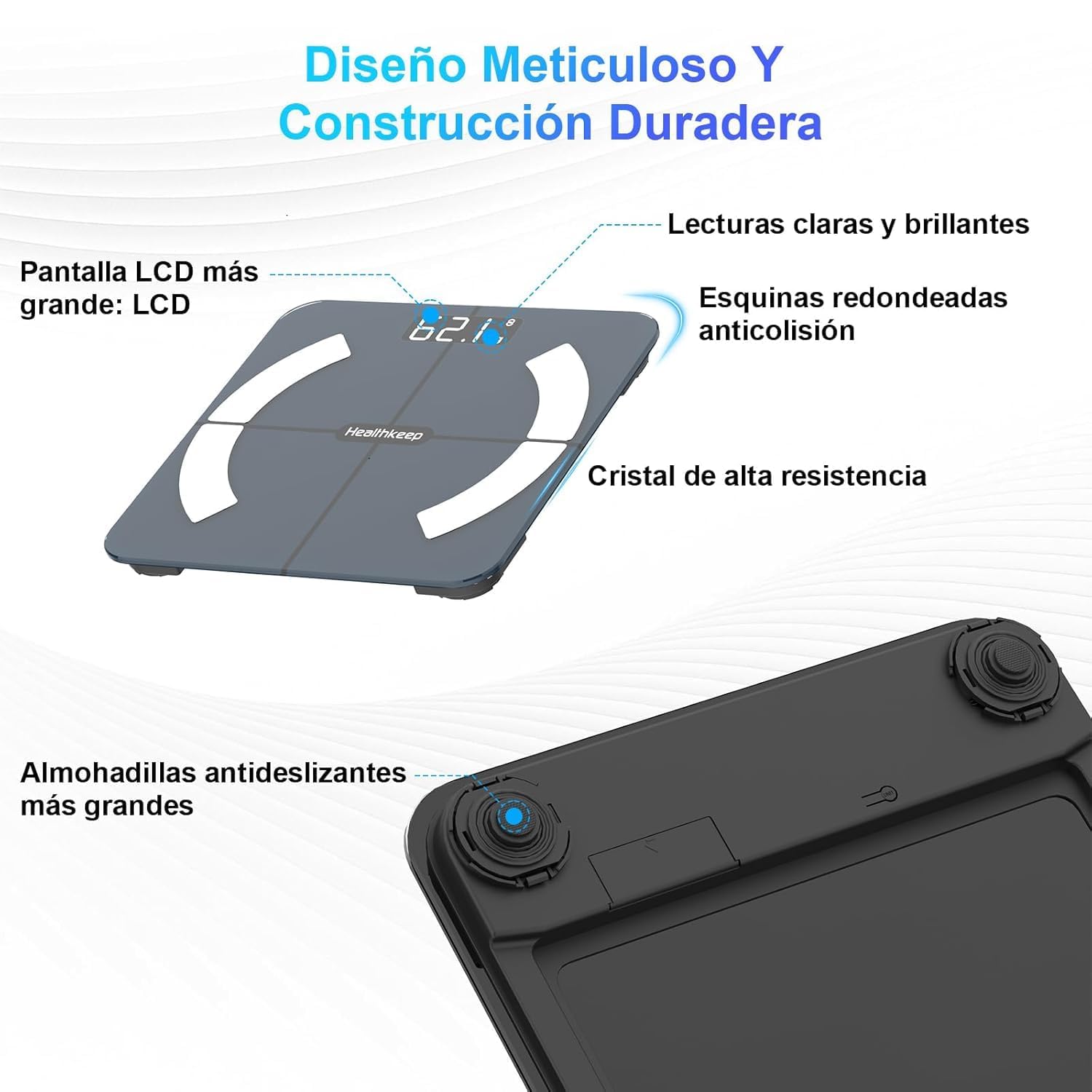 Báscula Grasa Corporal Báscula de Baño Wireless Báscula Baño Digital Analizar Más de 13 Funciones, Monitores de Composición Corporal Máximo 180kg para Andriod y ios, Vidrio templado, Negro