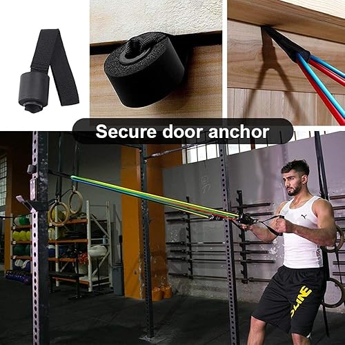 Miniatura 6 de Youlebao Juego de 11 bandas de resistencia, incluye 5 bandas de ejercicio apilables con anclaje de puerta, 2 asas de espuma, 2 anillos de metal para