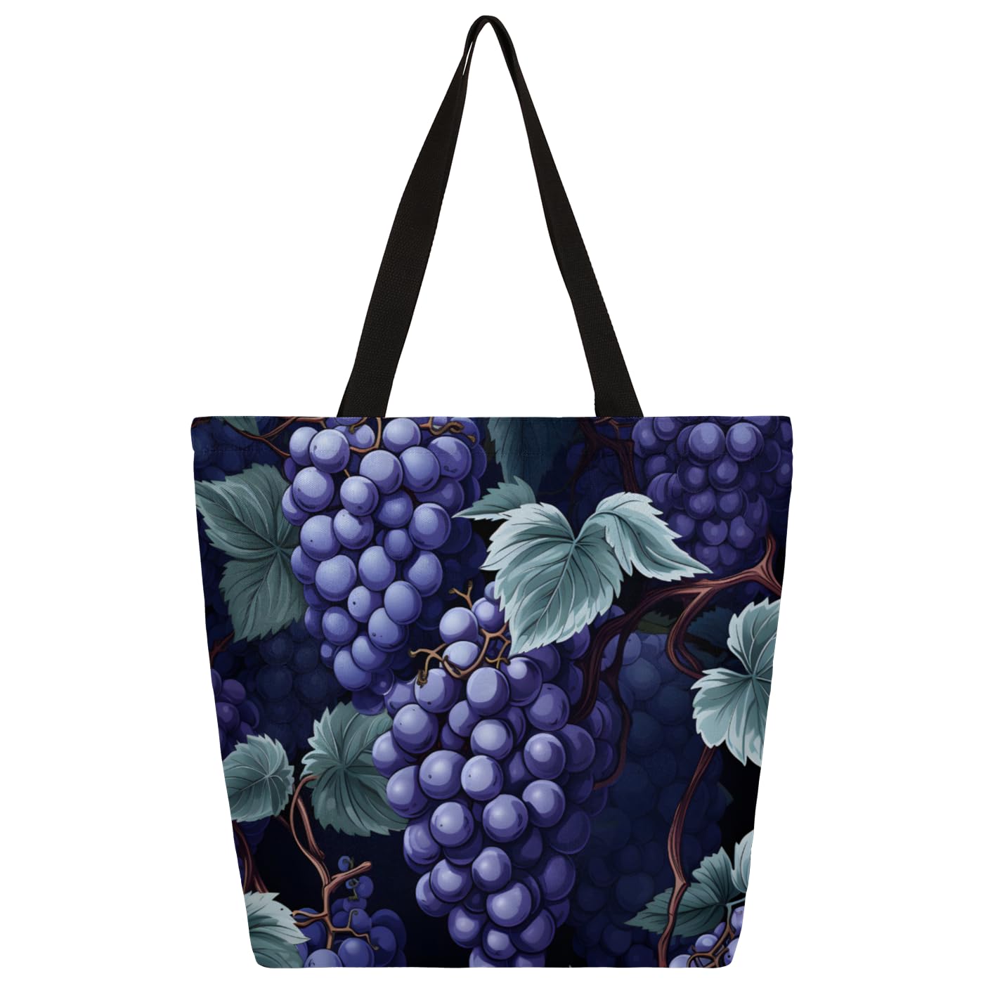 Mularoka Beautiful Watercolour Grapes Large Capacity Canvas Tote Bag Stylish Handheld Shoulder Bag Reusable Shopping Bag for Work Travel Beach Trips Shopping