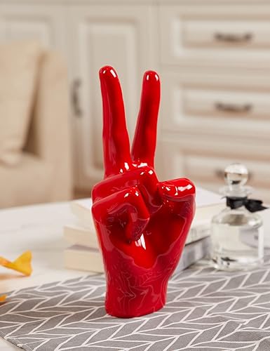 Miniatura 4 de Estatua de escultura de dedo decoración moderna artes gesto de mano regalos poliresina rojo 11 pulgadas