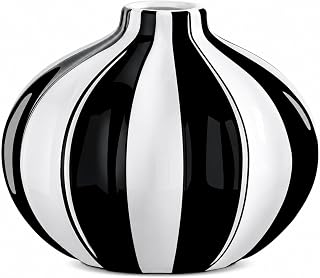 Torre & Tagus Abstrakte schwarz-weiße Vase, 18 x 14 cm, Moderne Dekoration, Keramikvase für Blumen mit Streifen, ästhetische Raumdekoration für Wohnzimmer, Regal, Kaminsims, Eingangs-Konsolentisch