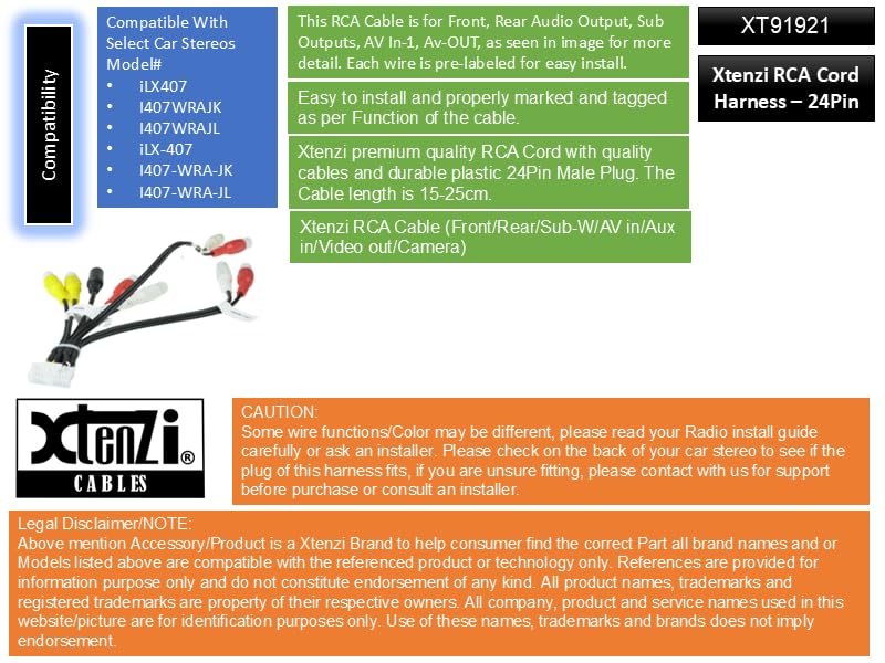Amazon.com: Xtenzi RCA Cord Assembly Harness XT91921 Compatible