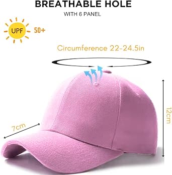 Baseball Cap - Plain Lightweight Adjustable Washed Polo Style Hat Classic Sports Casual Summer Sun Hat for Unisex - 100% Cotton Pink