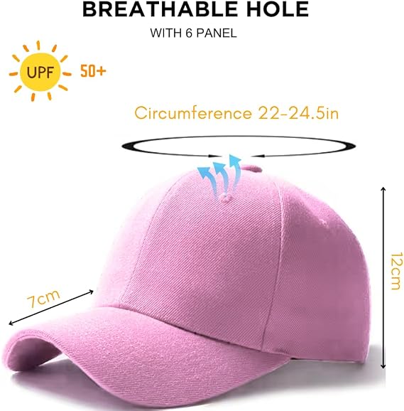 Baseball Cap - Plain Lightweight Adjustable Washed Polo Style Hat Classic Sports Casual Summer Sun Hat for Unisex - 100% Cotton Pink