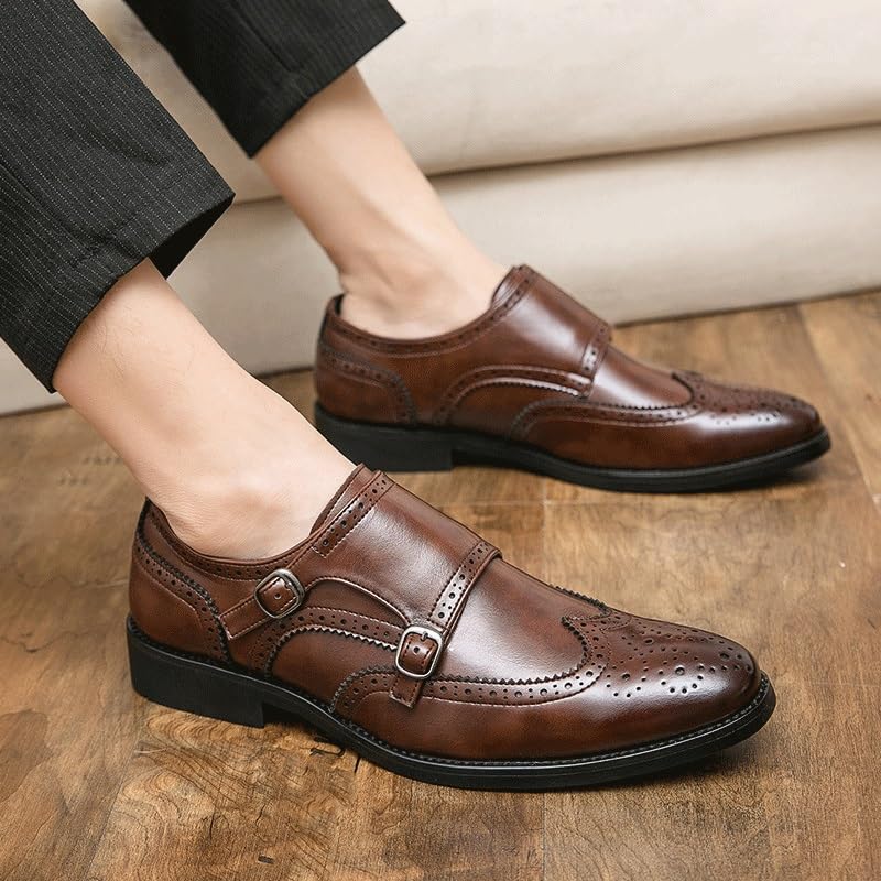 Double Monk Brogue Formal Oxford Shoes for Mens Tuxedo Fashion Anti-Slip Non Prom Plain Toe Slip On Vegan Pu Leather3