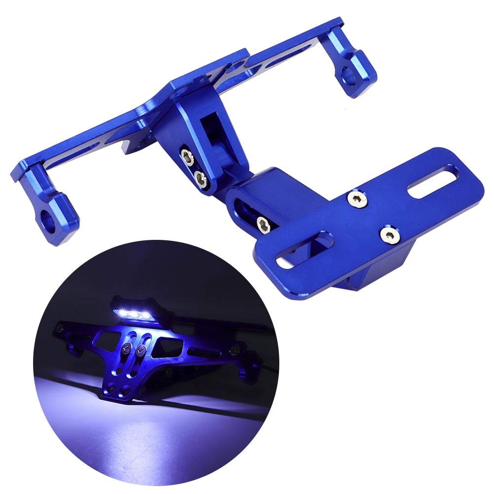 Portatarga Quad Portatarga per moto, Portatarga telescopico regolabile in lega di alluminio con luce LED(Blu)