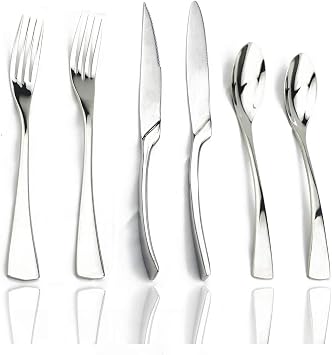 JASHII 24 Pieces Silver Cutlery Flatware Set, Tableware Set, 18/10 Stainless Steel Silverware Utensils Service for 4, Include Knife/Fork/Spoon, Mirror Polished, Dishwasher Safe Shiny Silver
