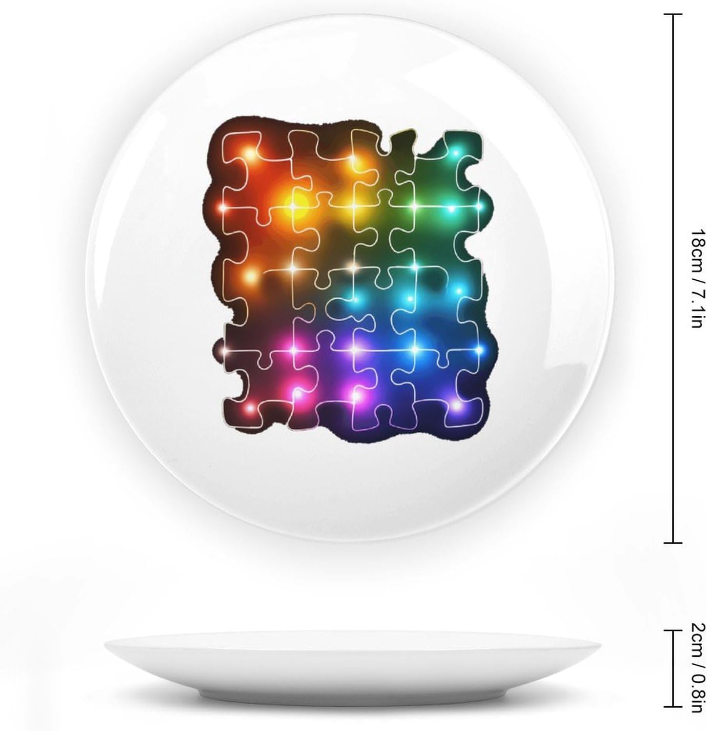 Puzzle Autism Neon Lights Decorative Plates for Display Ceramic Plate Tray with Stand Hanger Home Decor