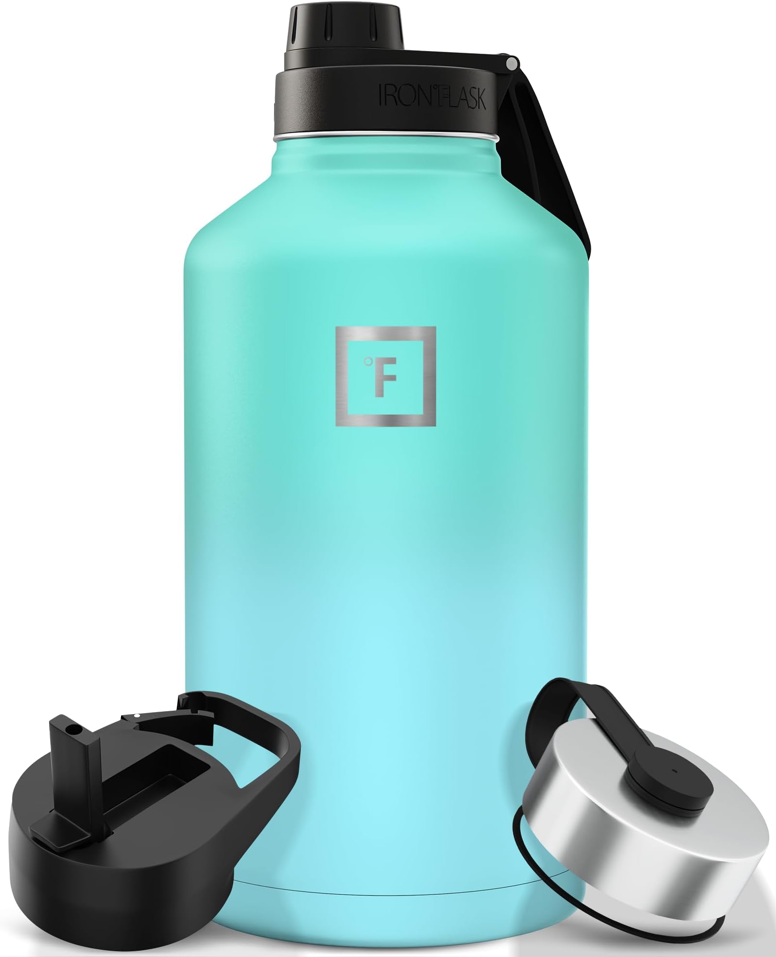IRON °FLASK Camping & Hiking Hydration Flask with Spout, Wide Mouth Insulated Stainless Steel Sports Water Bottle - 64 oz Sky