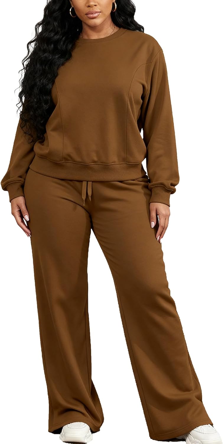 MOEENCN Women 2 Piece Outfits Sweatsuit Lounge Sets Casual Travel Sweatshirt And Wide Leg Tracksuit Matching Set