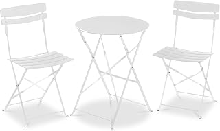 Best Choice Products 3-Piece Bistro Set, Space Saving Folding Design, Solid Steel, Outdoor Patio Furniture Set w/ 2 Chairs, Bistro Table - White