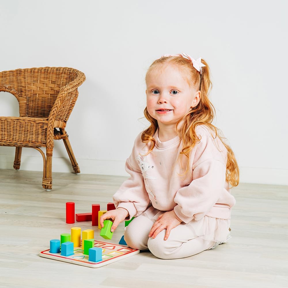 Bigjigs Toys Shape Puzzle - 17 Piece Wooden Shapes Sorter Set, Montessori Learn & Play Sets, Made from Eco Friendly Wood, Sustainable Toddler Gifts, Age 12 Months +