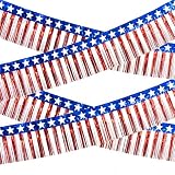 4th of July Decorations 4 Pack 40Ft Tinsel Foil Fringe Garland Streamers Hanging Red White Blue Fringe Backdrop Banner for Parade Floats Decor 4th of July America Patriotic Day Memorial Day