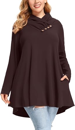 LARACE Cowl Neck Sweatshirts For Women Plus Size Tops With Pockets Long Sleeve Tunic Casual Pullover Button Down Shirt
