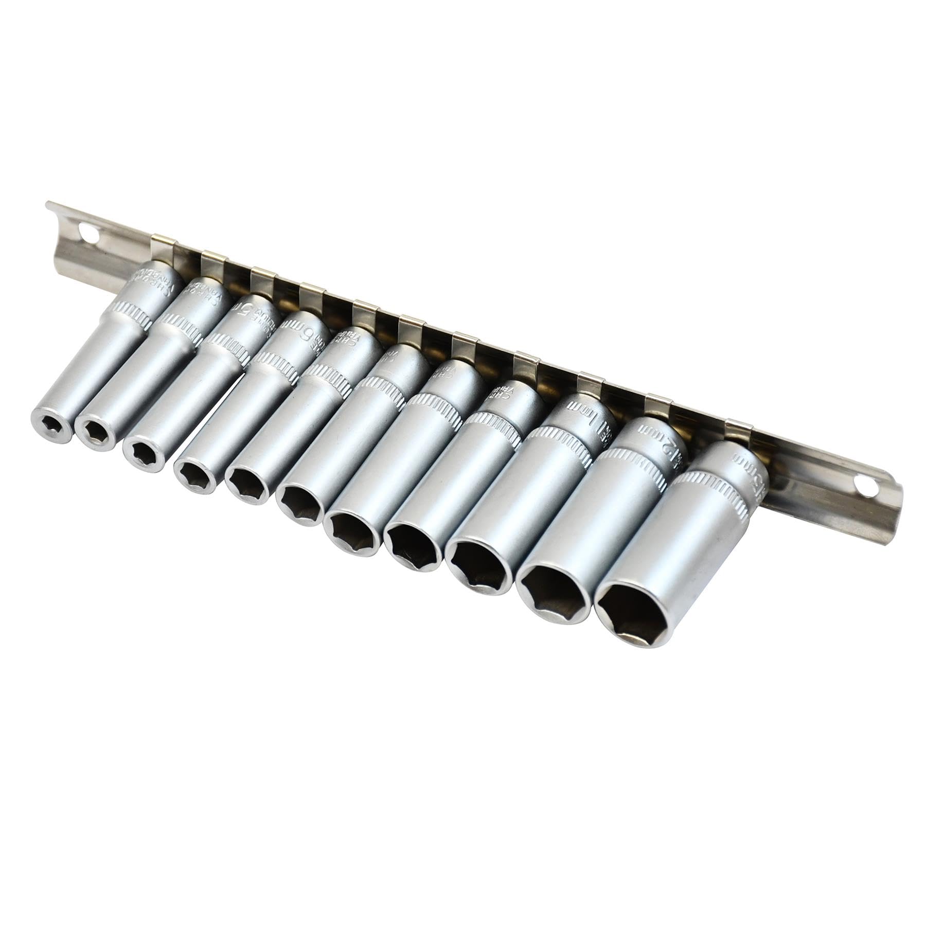 Dapetz ® 1/4" Drive Deep Socket Set Chrome Vanadium for Increased Durability Metric 4-13mm On Metal Rail CR-V Long Reach 6PT Hex for Quick & Convenient Storage 11PCS