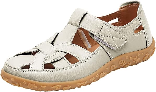 Gladiator Sandals for Women 2025 Summer Closed Toe Fisherman Sandals with Flat Heel,Soft Leather Casual Roman Holiday Shoes