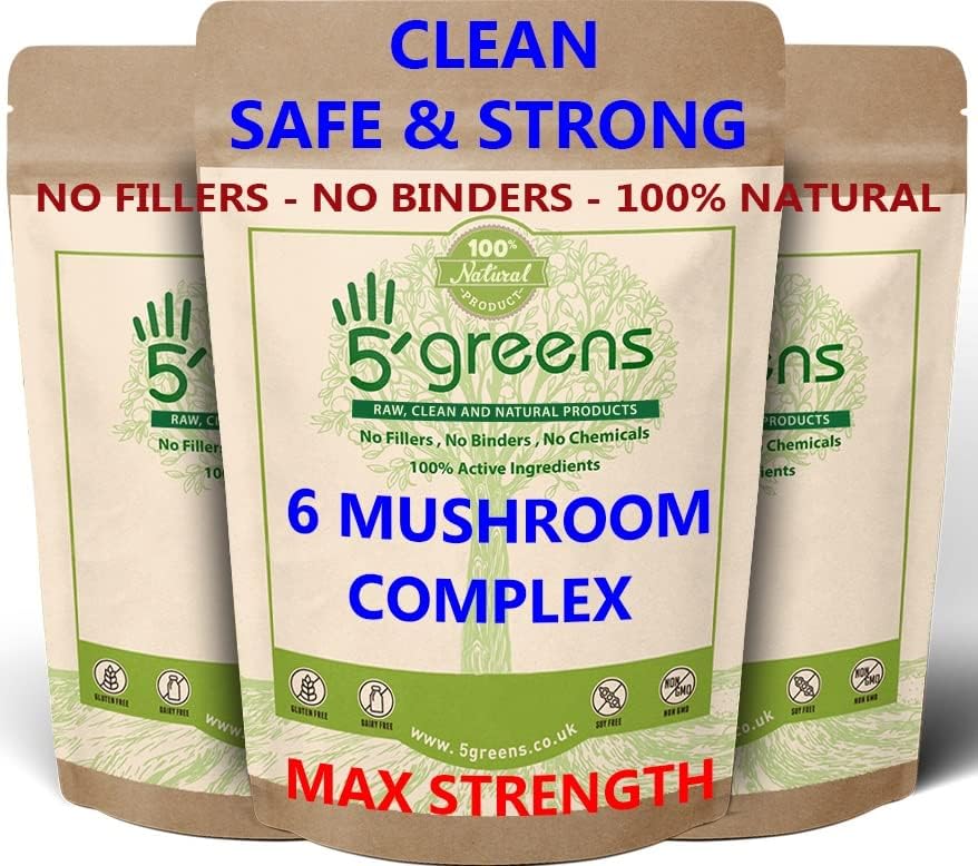 Mushroom Complex 6 Lions Mane, Reishi,Shitake, Chaga, Cordyceps Maitake 12,000mg No Chemicals 100% Natural 100% Vegan 120 Capsules