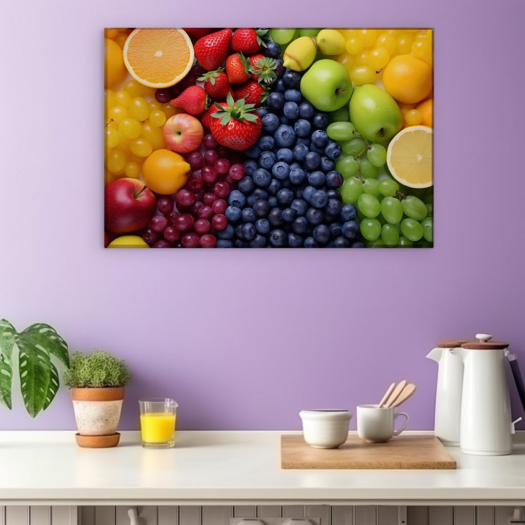 Canvas for Living room. A Symphony of Colors: Unveiling Nature's Rainbow Through an Array of Fresh Fruits, 27 x 18 inch Canvas Wall Art - Beach Sunsets And Sunrises - Modern Home Decor