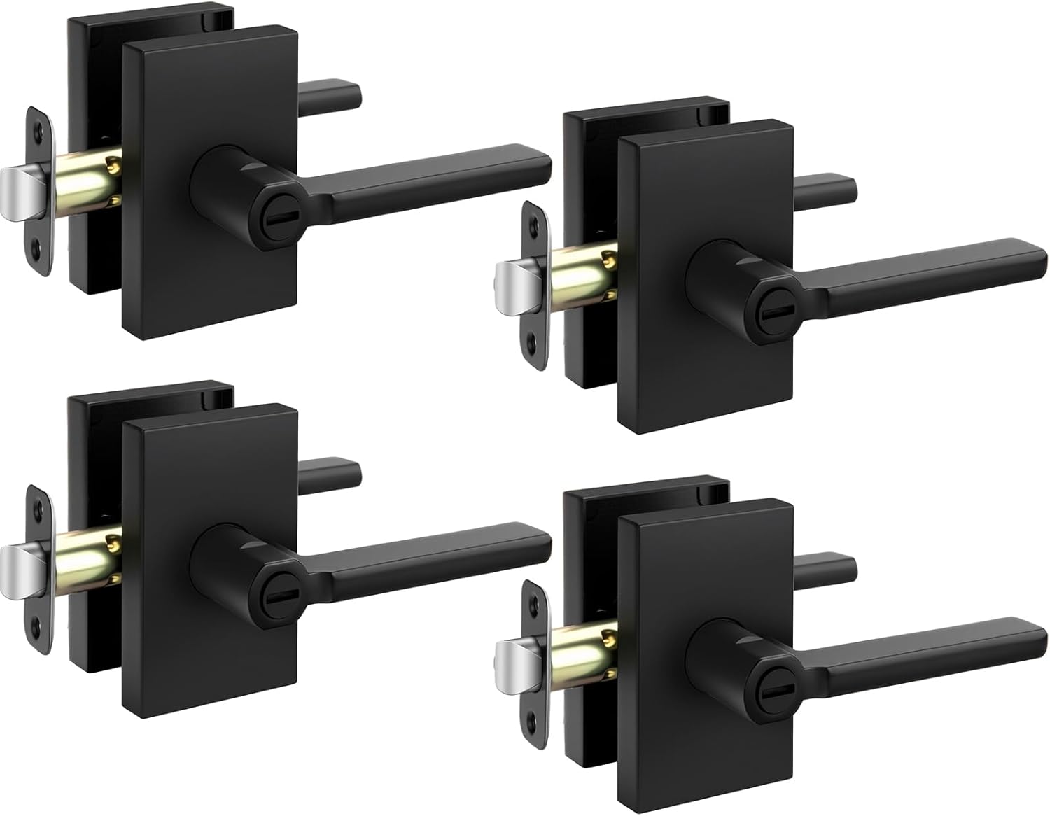 Goldenwarm 4 Pack Black Door Handles Interior,Matte Black Privacy Door Handle for Bedroom Bathroom, Keyless Door Lever Adjustable & Reversible,Heavy Duty Square Handles