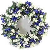 42cm Artificial Blue & Cream / Ivory Rose Wreath for in or outdoors - Home Grave Wedding