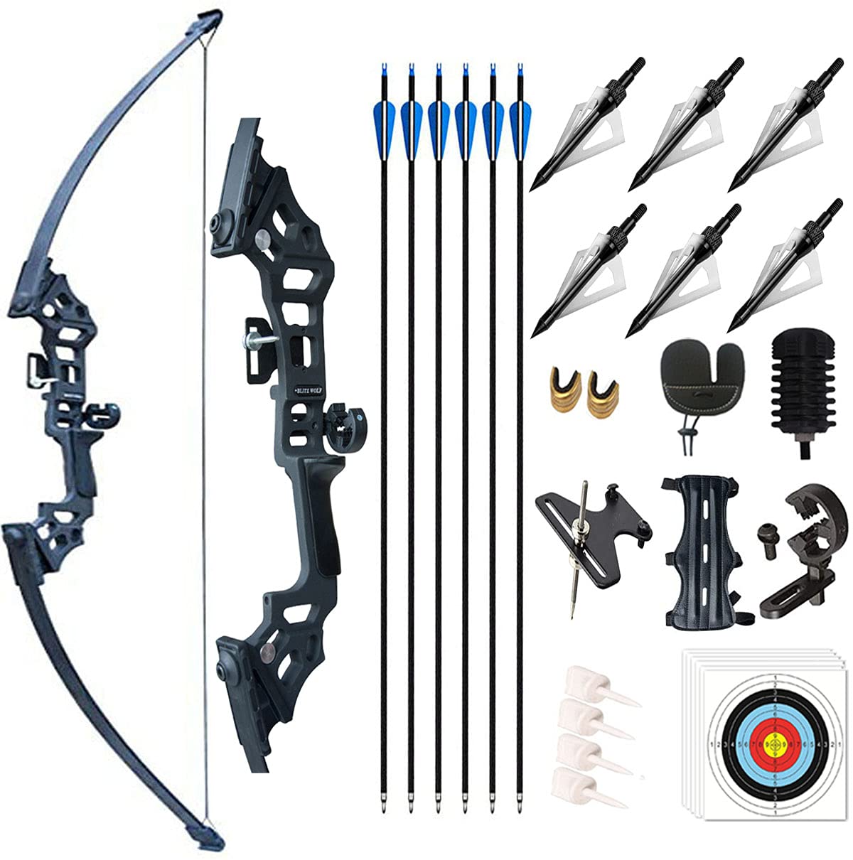 Monleap Archery 51" Takedown Recurve Bow and Arrows Set for Adults Metal Riser Longbow Kit Right Hand Straight Bow for Beginner Hunting Shooting Practice 30 40 50lb