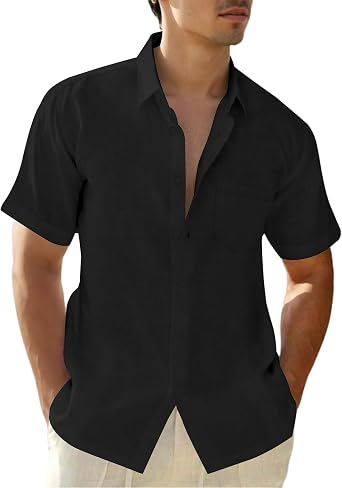 Mens Linen Shirts Gradient Short Sleeve Casual Shirts Button Down Shirt Beach Summer Wedding Vacation Shirt for Men