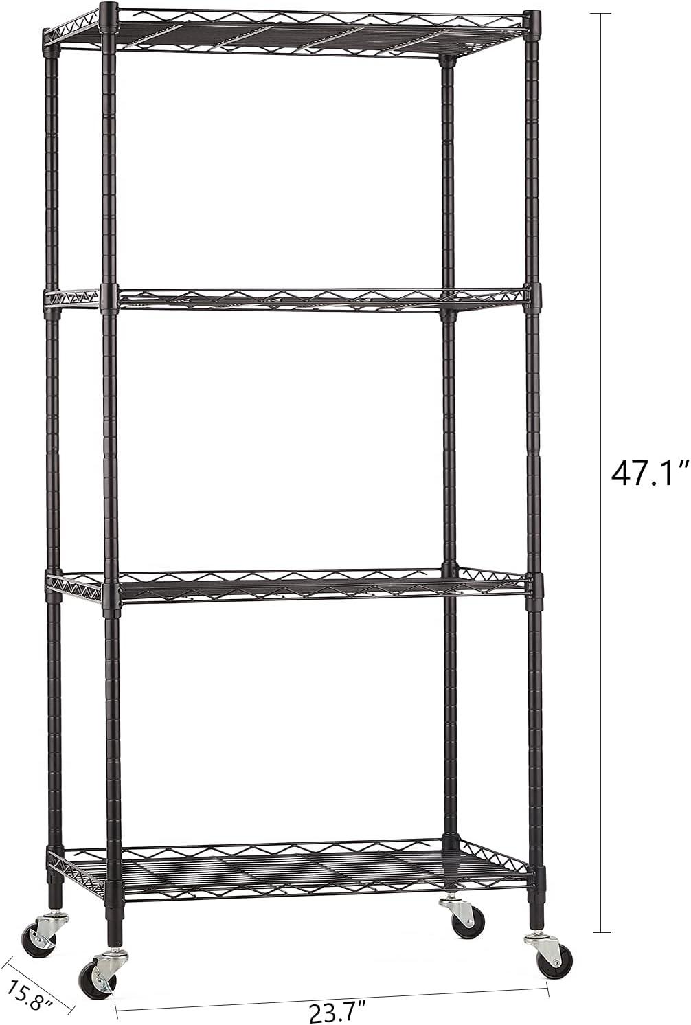Promo Discount Up To 70% Off Hlyluoyi 4 Shelf Garage Shelving Unit, Metal Shelves with Wheels Heavy Duty, Adjustable Storage Rack, NSF Wire Shelving, Utility Shelf for Kitchen Pantry Rack, Black (15.7D x 23.6W x 49.8H)