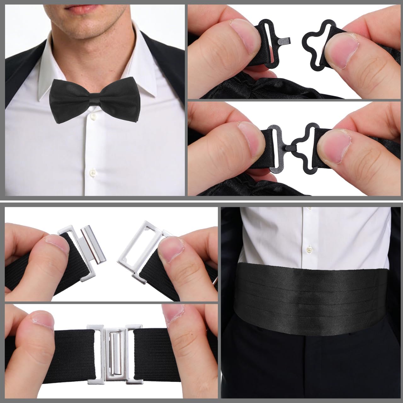 SUPVOX Gentleman Suit Accessories: 3pcs Men's Satin Bow Tie, Cummerbund, and Pocket Square - Formal Black Tuxedo Accessories for Weddings and Events
