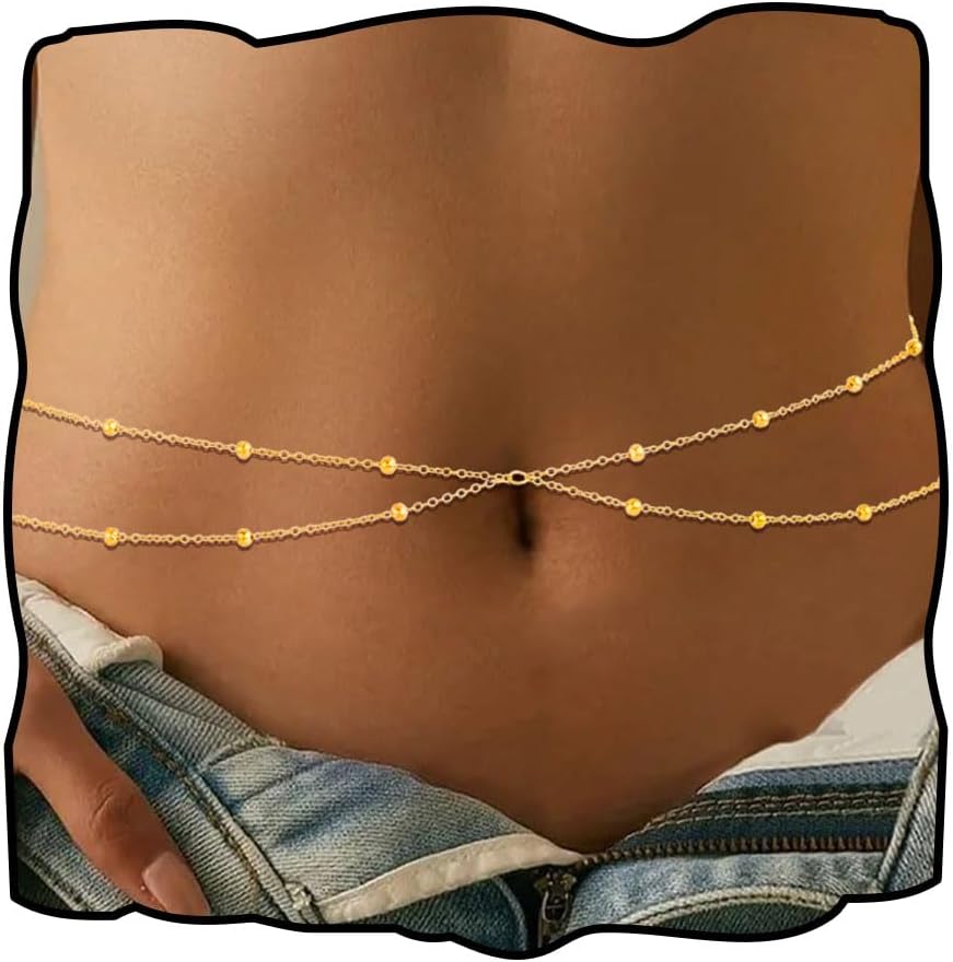 Rhinestone Waist Chains Crystal Waist Chain with Pendant Abdominal Chain Thin Minimalist Body Chain Jewelry for Women Beach Rave