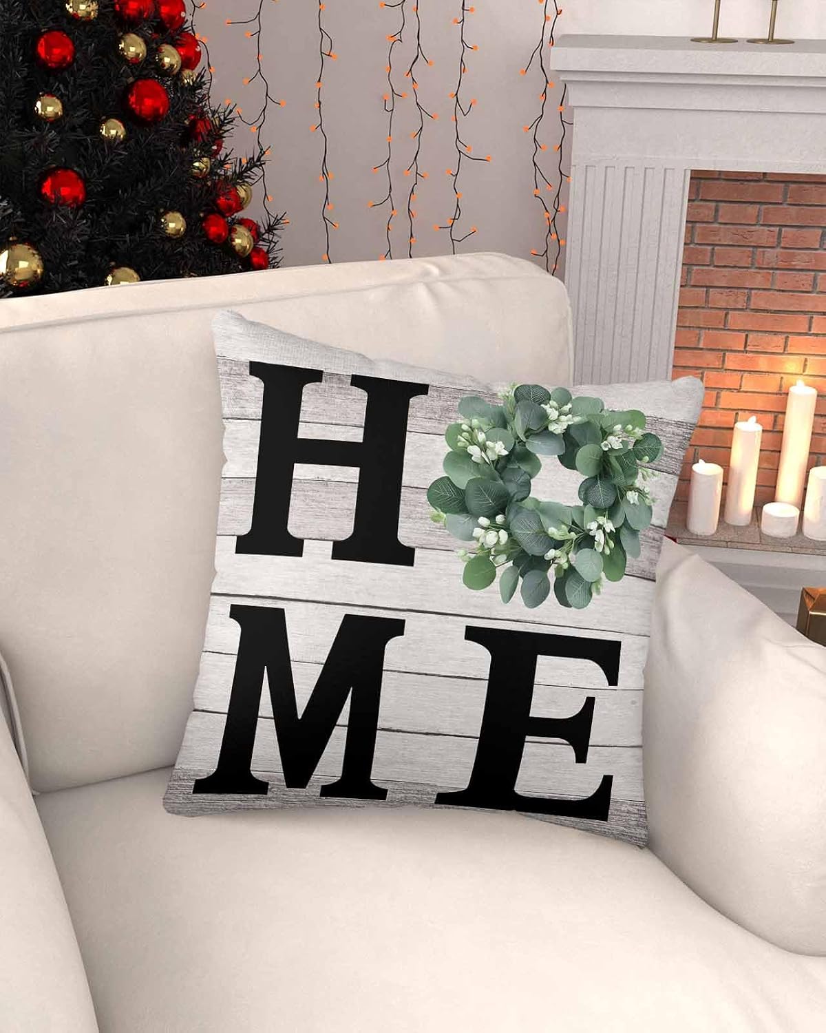 Eucalyptus Leaves Decorative Pillowcase 16''x16'', Rustic Botanical Plants Text Wood Grain Throw Pillow Covers Soft Cushion Case for Couch Sofa Bedroom Living Room, Pillowcase Boho Decor