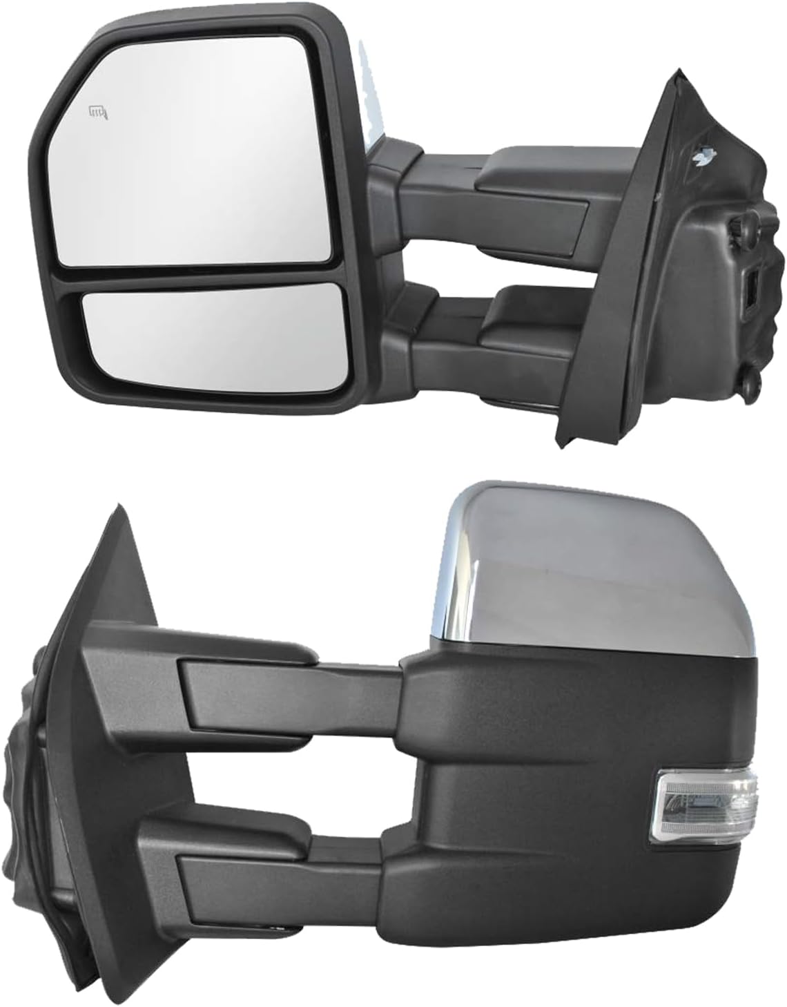 PZ Towing Mirrors Driver And Passenger Side Pair Set For 2015-2018 F150, Power Heated, Smoke Signal Light, Convex Len, Chrome Black Mirror Left Right Lh Rh Replacement