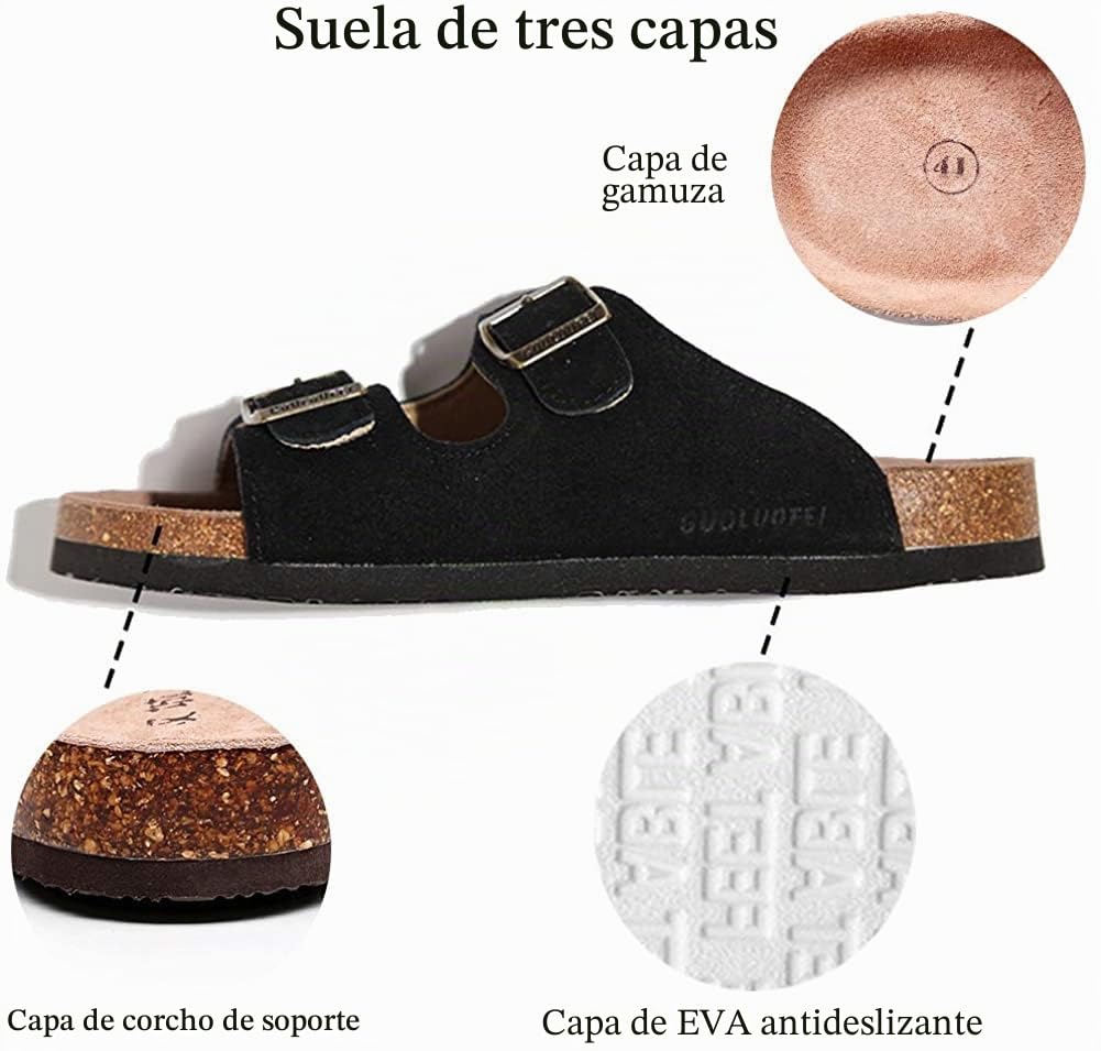 Asifn Verano Casa Zapatos Chanclas Hombre Mujer Zuecos Sandalias Descubierta Corcho Correa Gamuza Ajustable Zapatillas Playa
