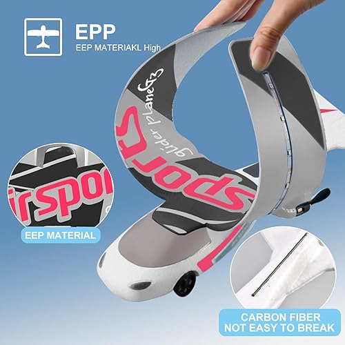 Miniatura 9 de Avión RC, avión de control remoto de 2.4 GHz, vuelo con 2 baterías y hélice estabilizador giroscópico de 6 ejes, luz azul y verde, fácil de volar