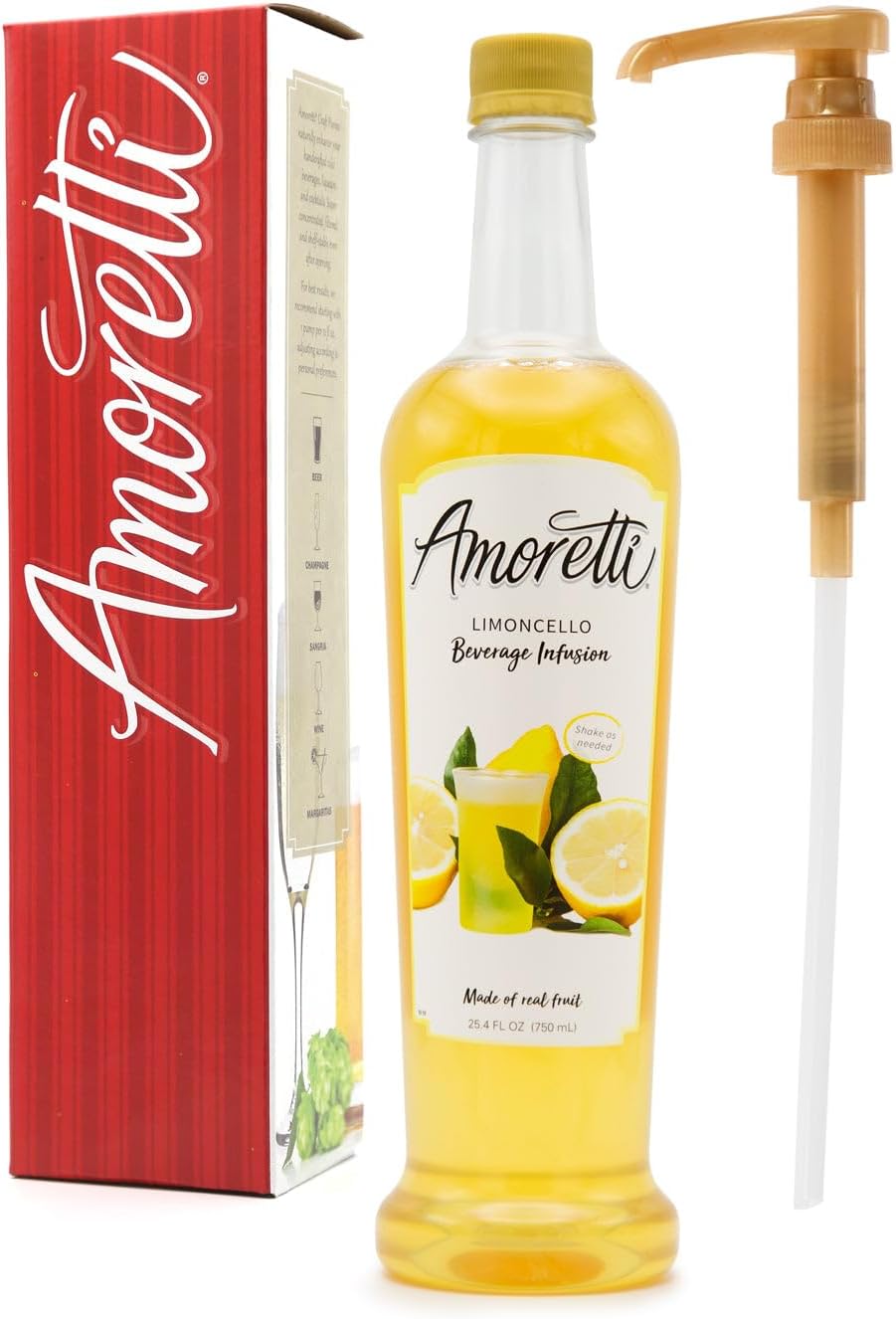 Amoretti - Limoncello Beverage Infusion, 94 Servings Per Bottle (750 ml) - Drink Mix & Water Enhancer with Pump for Flavoring Cocktails, Waters, Teas, and other Beverages, Preservative Free