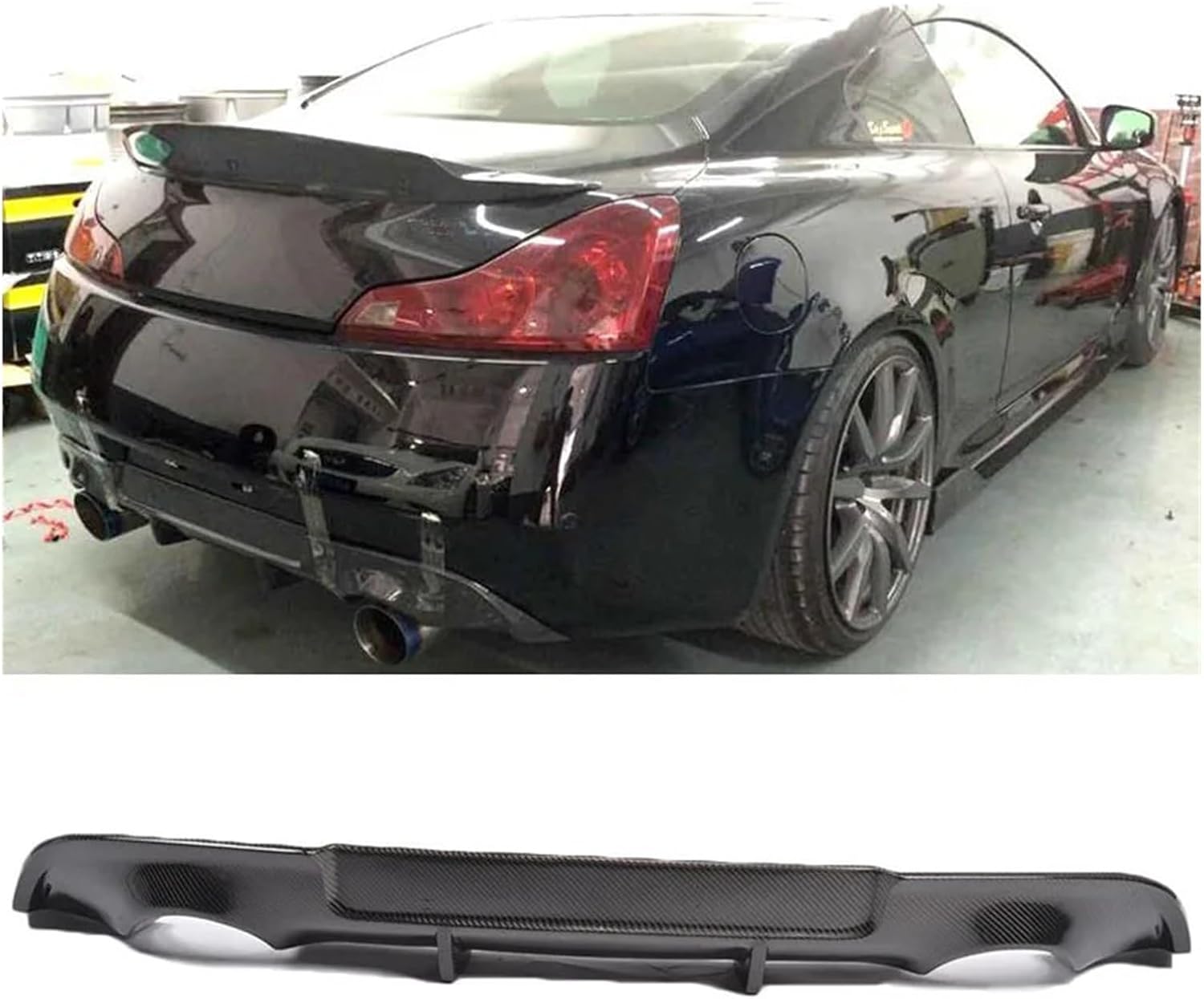リアリップディフューザースポイラークルマインフィニティ-infinity G37 2009-2013 ベースクーペジャーニークーペタンソファイバ(カーボン 