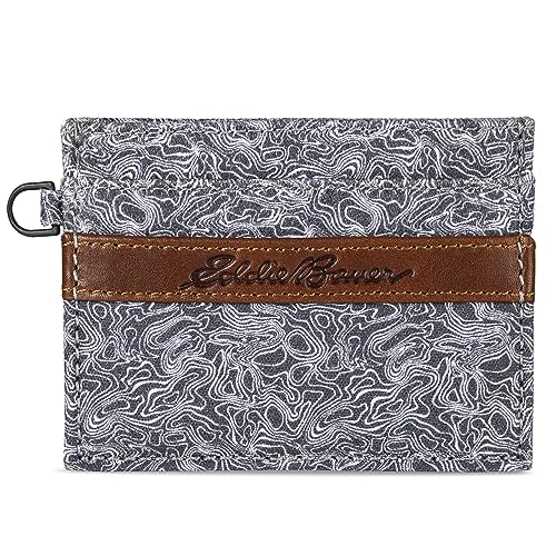 Eddie Bauer Mens Pioneer Leather and Canvas Card Case Wallet - Grey